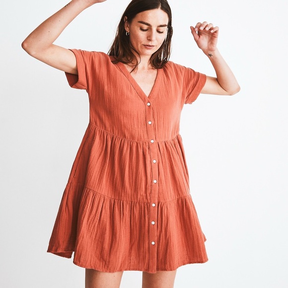 Madewell Mini Dress Cuff Sleeve Button Front Size XS NWT - Picture 2 of 9